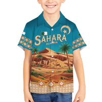 Sahara Algeria Family Matching Long Sleeve Bodycon Dress and Hawaiian Shirt with Desert Camel Landscape and Islamic Motif Design