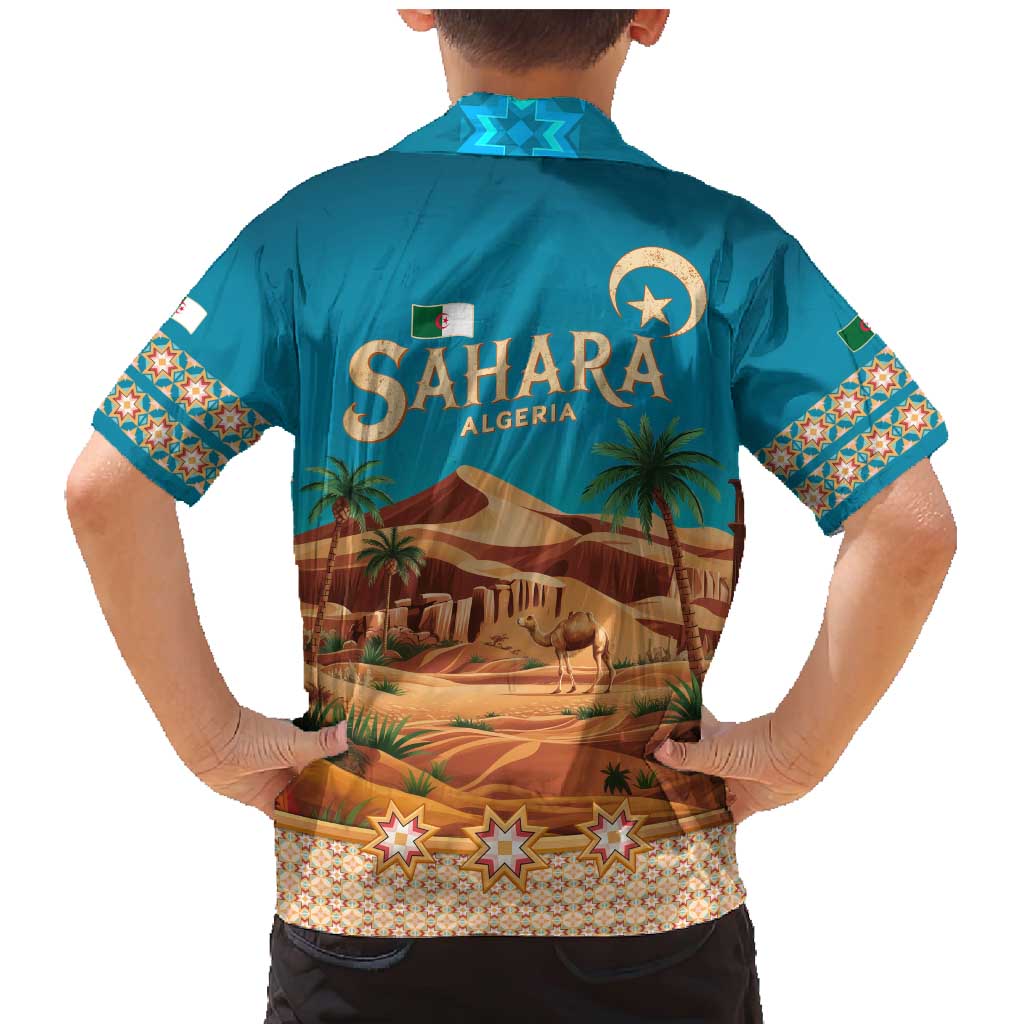 Sahara Algeria Family Matching Mermaid Dress and Hawaiian Shirt with Desert Camel Landscape and Islamic Motif Design