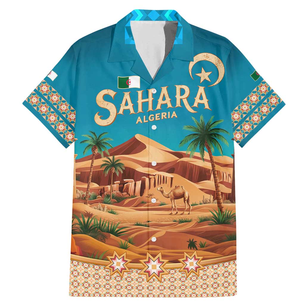 Sahara Algeria Family Matching Mermaid Dress and Hawaiian Shirt with Desert Camel Landscape and Islamic Motif Design