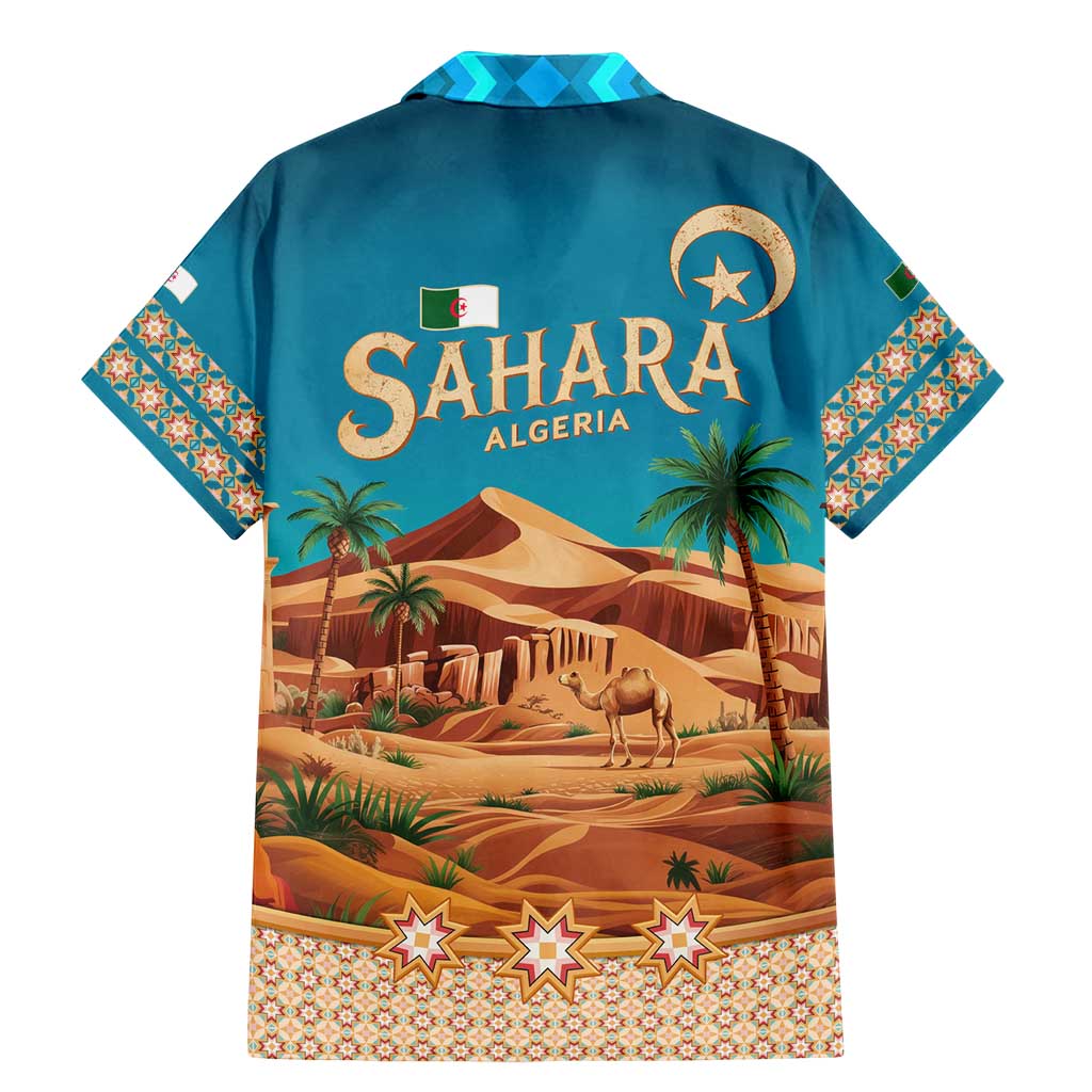 Sahara Algeria Family Matching Mermaid Dress and Hawaiian Shirt with Desert Camel Landscape and Islamic Motif Design