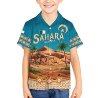 Sahara Algeria Family Matching Off The Shoulder Long Sleeve Dress and Hawaiian Shirt with Desert Camel Landscape and Islamic Motif Design