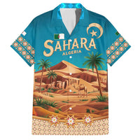 Sahara Algeria Family Matching Off Shoulder Maxi Dress and Hawaiian Shirt with Desert Camel Landscape and Islamic Motif Design