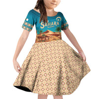 Sahara Algeria Family Matching Off Shoulder Short Dress and Hawaiian Shirt with Desert Camel Landscape and Islamic Motif Design