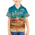 Sahara Algeria Family Matching Off Shoulder Short Dress and Hawaiian Shirt with Desert Camel Landscape and Islamic Motif Design