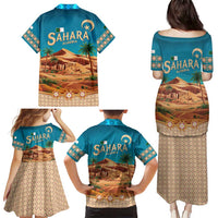 Sahara Algeria Family Matching Puletasi and Hawaiian Shirt with Desert Camel Landscape and Islamic Motif Design