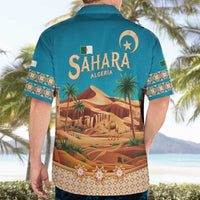 Sahara Algeria Hawaiian Shirt with Desert Camel Landscape and Islamic Motif Design
