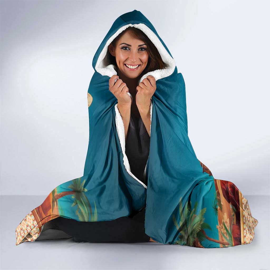 Sahara Algeria Hooded Blanket with Desert Camel Landscape and Islamic Motif Design