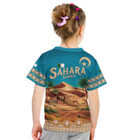 Sahara Algeria Kid T Shirt with Desert Camel Landscape and Islamic Motif Design