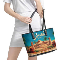 Sahara Algeria Leather Tote Bag with Desert Camel Landscape and Islamic Motif Design