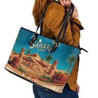 Sahara Algeria Leather Tote Bag with Desert Camel Landscape and Islamic Motif Design