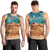 Sahara Algeria Men Tank Top with Desert Camel Landscape and Islamic Motif Design