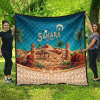 Sahara Algeria Quilt with Desert Camel Landscape and Islamic Motif Design