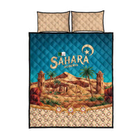 Sahara Algeria Quilt Bed Set with Desert Camel Landscape and Islamic Motif Design
