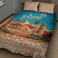 Sahara Algeria Quilt Bed Set with Desert Camel Landscape and Islamic Motif Design
