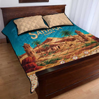 Sahara Algeria Quilt Bed Set with Desert Camel Landscape and Islamic Motif Design