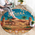 Sahara Algeria Round Carpet with Desert Camel Landscape and Islamic Motif Design