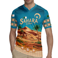 Sahara Algeria Rugby Jersey with Desert Camel Landscape and Islamic Motif Design