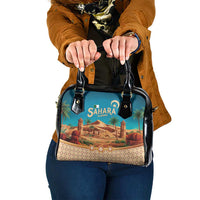 Sahara Algeria Shoulder Handbag with Desert Camel Landscape and Islamic Motif Design