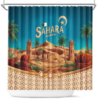Sahara Algeria Shower Curtain with Desert Camel Landscape and Islamic Motif Design