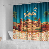Sahara Algeria Shower Curtain with Desert Camel Landscape and Islamic Motif Design