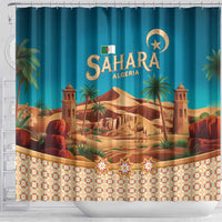 Sahara Algeria Shower Curtain with Desert Camel Landscape and Islamic Motif Design