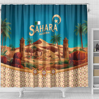 Sahara Algeria Shower Curtain with Desert Camel Landscape and Islamic Motif Design