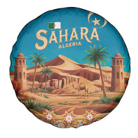 Sahara Algeria Spare Tire Cover with Desert Camel Landscape and Islamic Motif Design