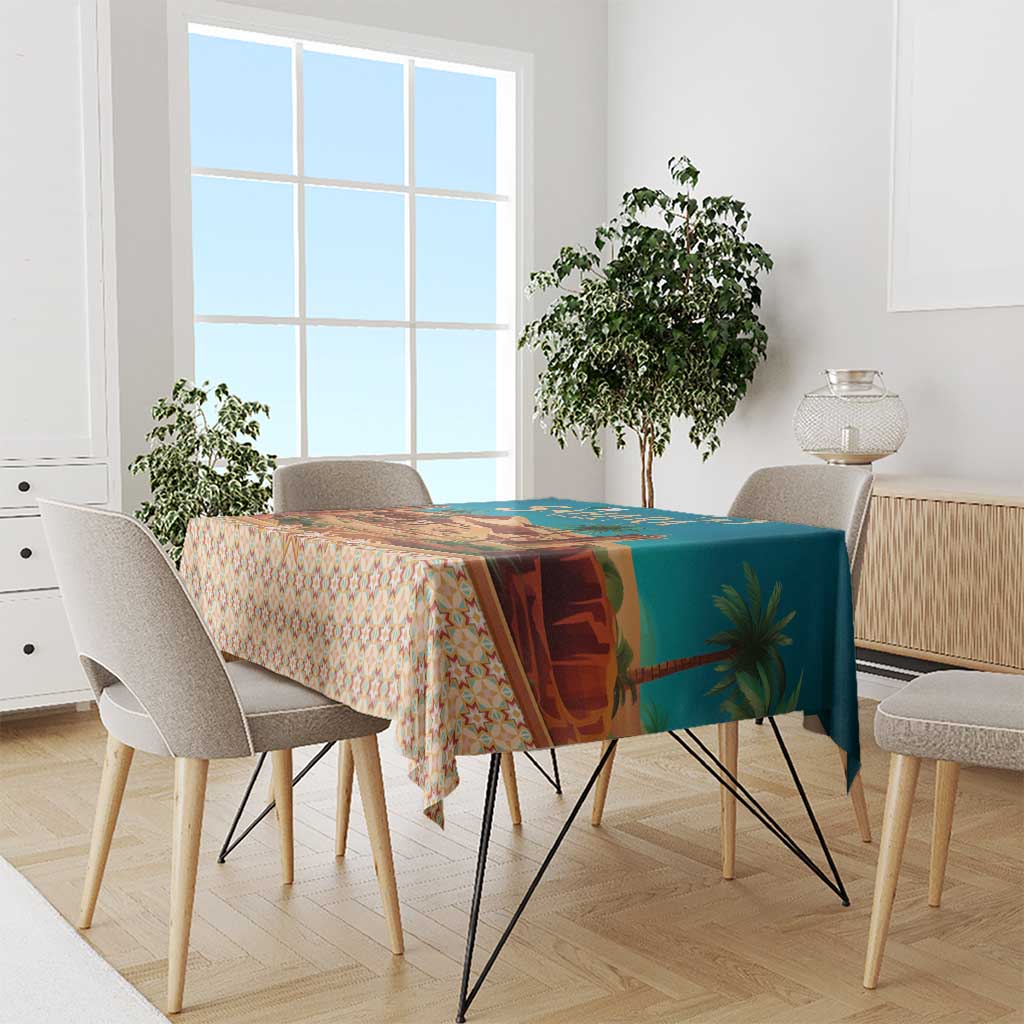 Sahara Algeria Tablecloth with Desert Camel Landscape and Islamic Motif Design
