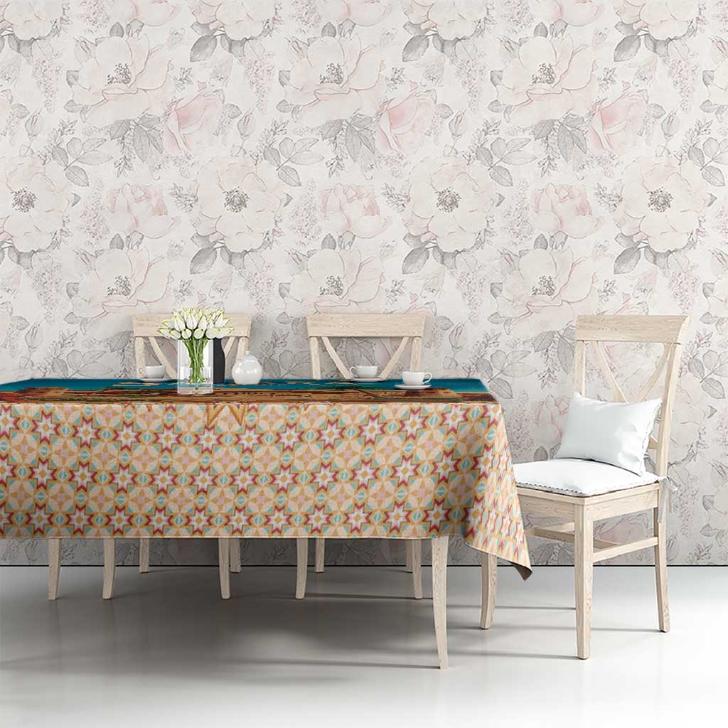 Sahara Algeria Tablecloth with Desert Camel Landscape and Islamic Motif Design