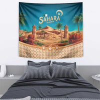 Sahara Algeria Tapestry with Desert Camel Landscape and Islamic Motif Design