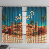 Sahara Algeria Window Curtain with Desert Camel Landscape and Islamic Motif Design