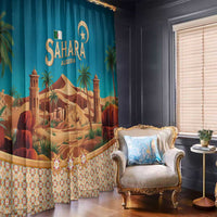 Sahara Algeria Window Curtain with Desert Camel Landscape and Islamic Motif Design