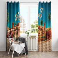 Sahara Algeria Window Curtain with Desert Camel Landscape and Islamic Motif Design
