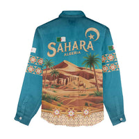 Sahara Algeria Women Casual Shirt with Desert Camel Landscape and Islamic Motif Design