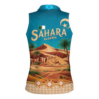 Sahara Algeria Women Sleeveless Polo Shirt with Desert Camel Landscape and Islamic Motif Design