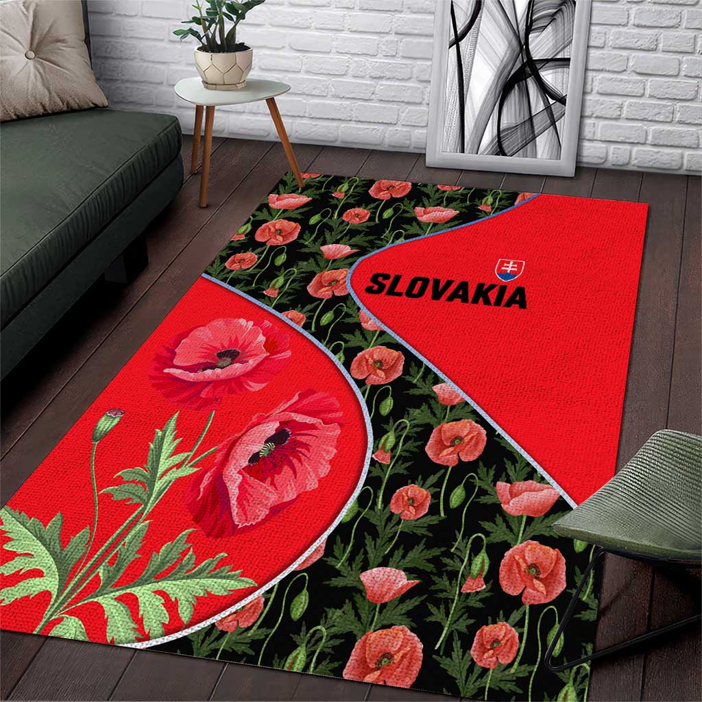 Slovakia Coat of Arms Area Rug with Red Poppy Flowers and Bold Flag Colors Design - Wonder Print Shop