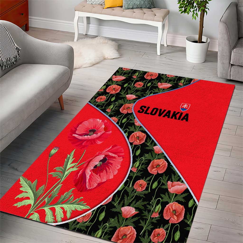 Slovakia Coat of Arms Area Rug with Red Poppy Flowers and Bold Flag Colors Design - Wonder Print Shop
