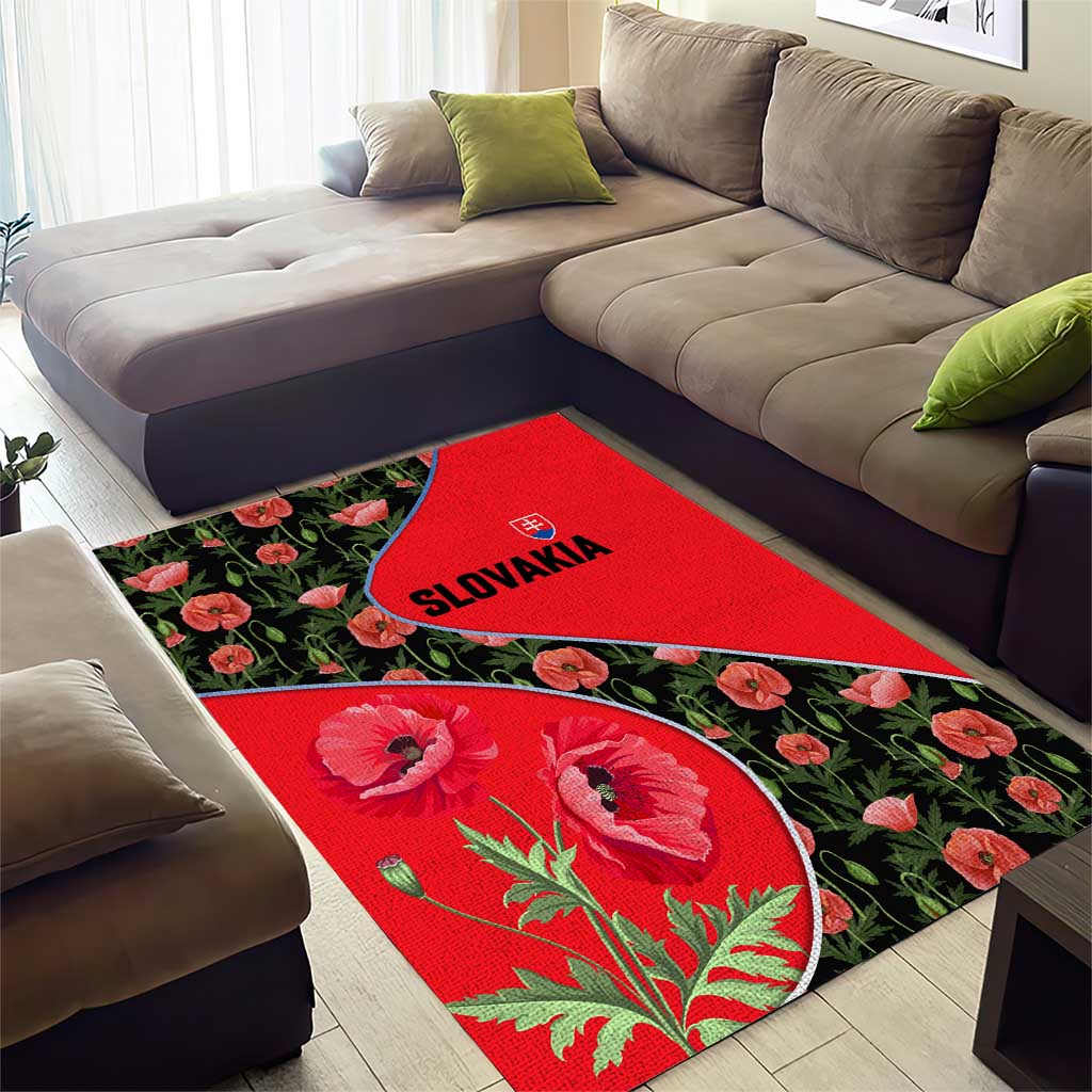 Slovakia Coat of Arms Area Rug with Red Poppy Flowers and Bold Flag Colors Design - Wonder Print Shop