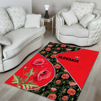 Slovakia Coat of Arms Area Rug with Red Poppy Flowers and Bold Flag Colors Design - Wonder Print Shop