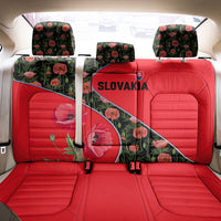 Slovakia Coat of Arms Back Car Seat Cover with Red Poppy Flowers and Bold Flag Colors Design - Wonder Print Shop
