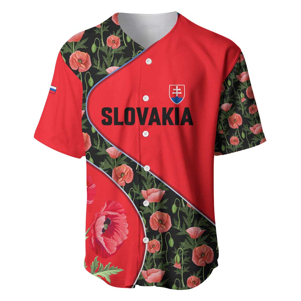 Slovakia Coat of Arms Baseball Jersey with Red Poppy Flowers and Bold Flag Colors Design - Wonder Print Shop