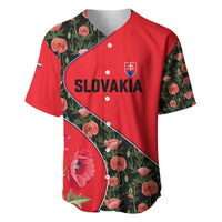 Slovakia Coat of Arms Baseball Jersey with Red Poppy Flowers and Bold Flag Colors Design - Wonder Print Shop