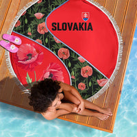 Slovakia Coat of Arms Beach Blanket with Red Poppy Flowers and Bold Flag Colors Design - Wonder Print Shop