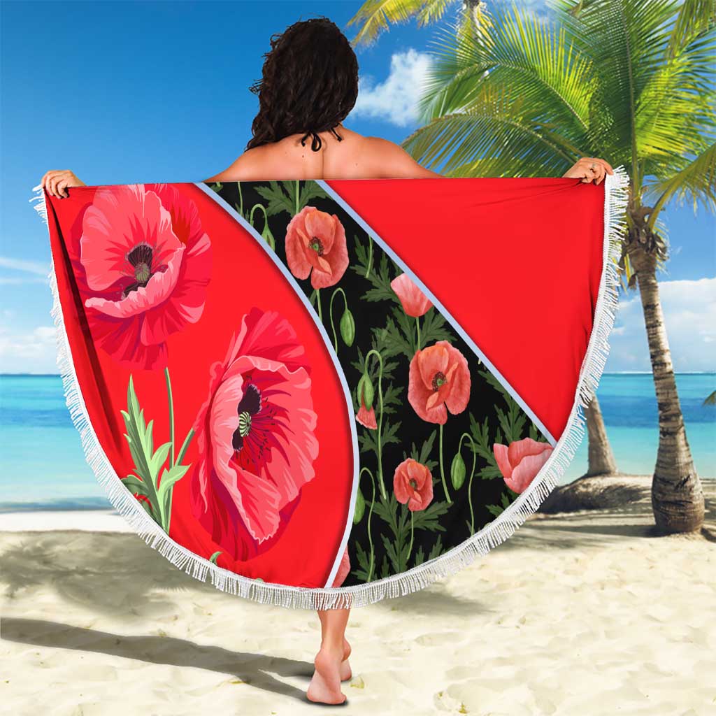 Slovakia Coat of Arms Beach Blanket with Red Poppy Flowers and Bold Flag Colors Design - Wonder Print Shop