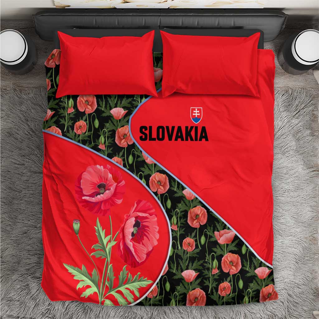 Slovakia Coat of Arms Bedding Set with Red Poppy Flowers and Bold Flag Colors Design - Wonder Print Shop