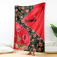Slovakia Coat of Arms Blanket with Red Poppy Flowers and Bold Flag Colors Design - Wonder Print Shop