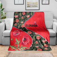 Slovakia Coat of Arms Blanket with Red Poppy Flowers and Bold Flag Colors Design - Wonder Print Shop