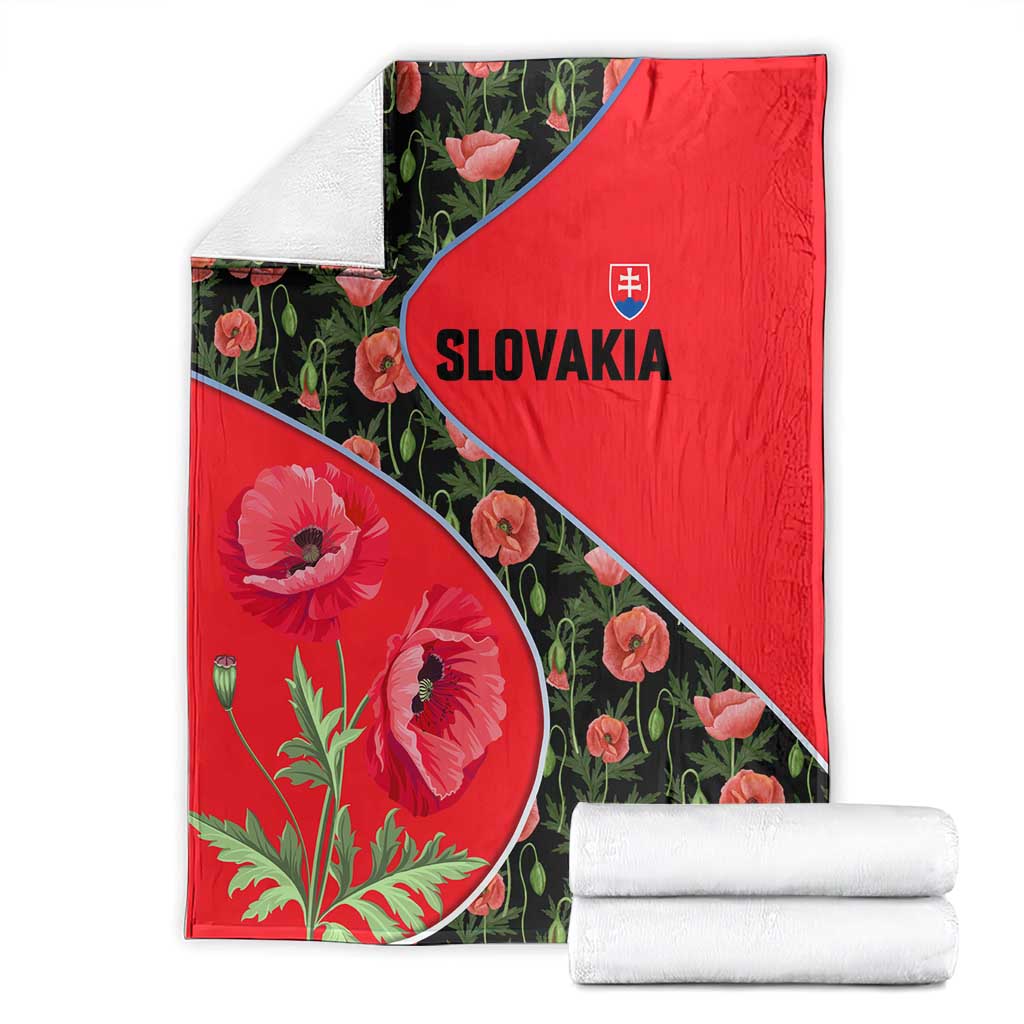 Slovakia Coat of Arms Blanket with Red Poppy Flowers and Bold Flag Colors Design - Wonder Print Shop
