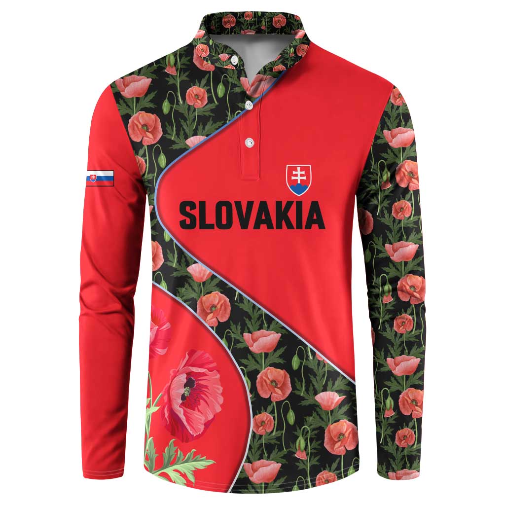 Slovakia Coat of Arms Button Sweatshirt with Red Poppy Flowers and Bold Flag Colors Design - Wonder Print Shop