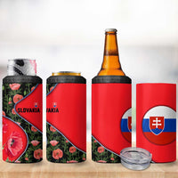 Slovakia Coat of Arms 4 in 1 Can Cooler Tumbler with Red Poppy Flowers and Bold Flag Colors Design - Wonder Print Shop